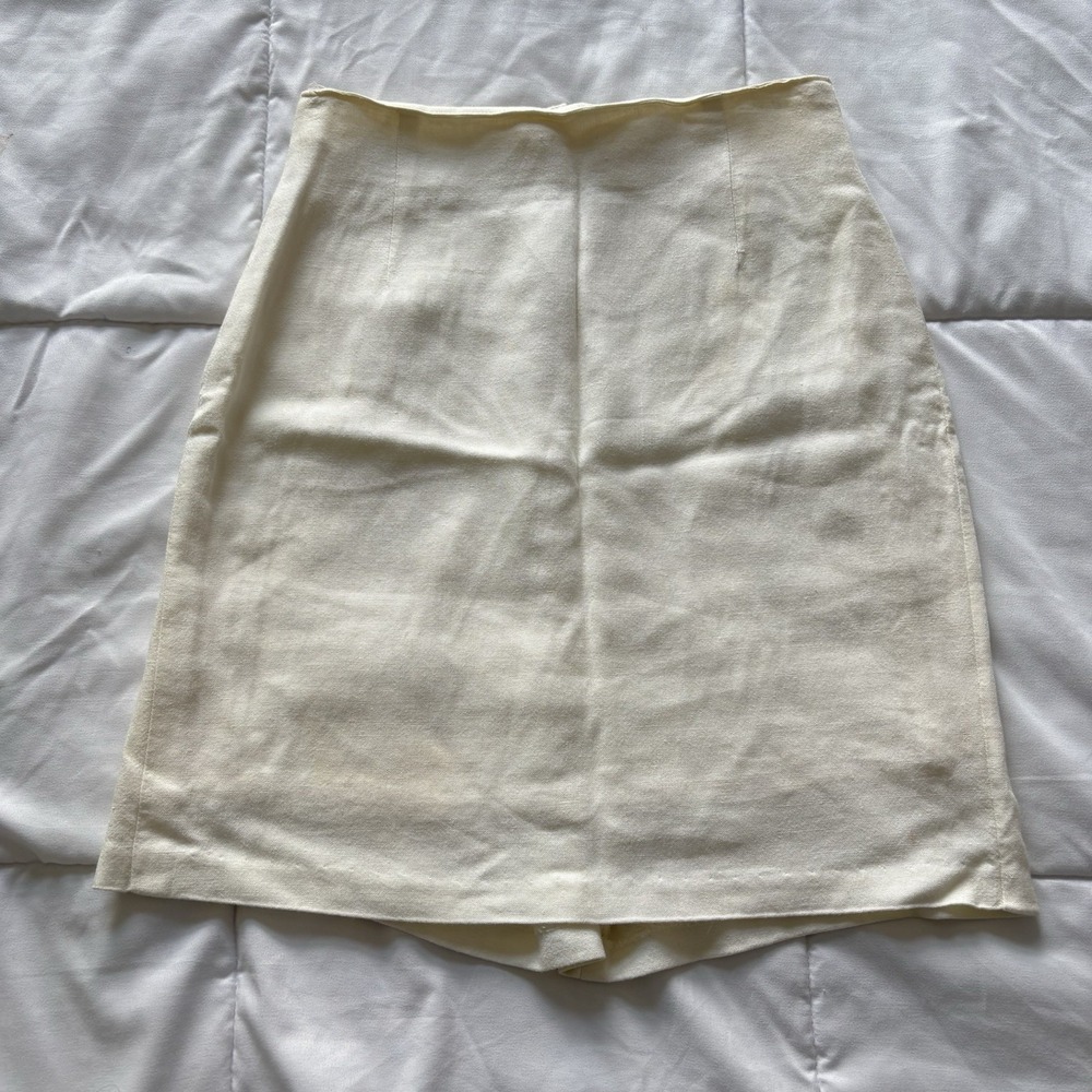 Vintage Mini‎ Skirt Ivory Womens 8 Linen Blend Quiet Luxury Made USA Minimalist